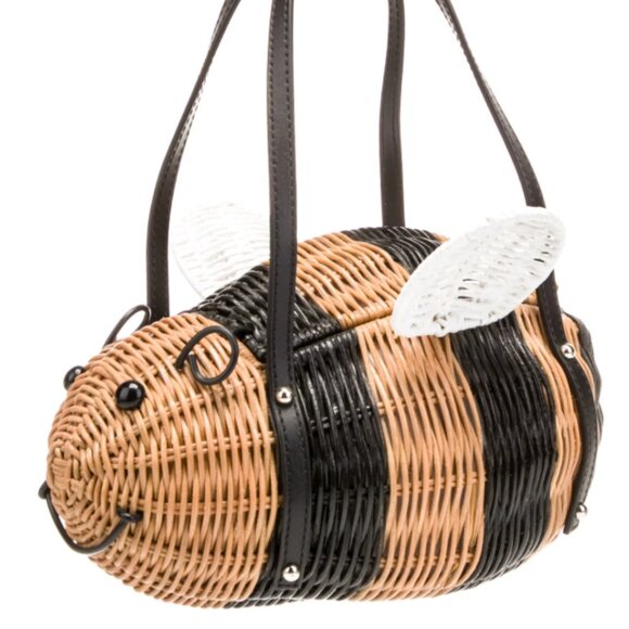 Kate Spade Down the Rabbit Hole Wicker Bee handbag in natural and black wicker - Picture 1 of 14
